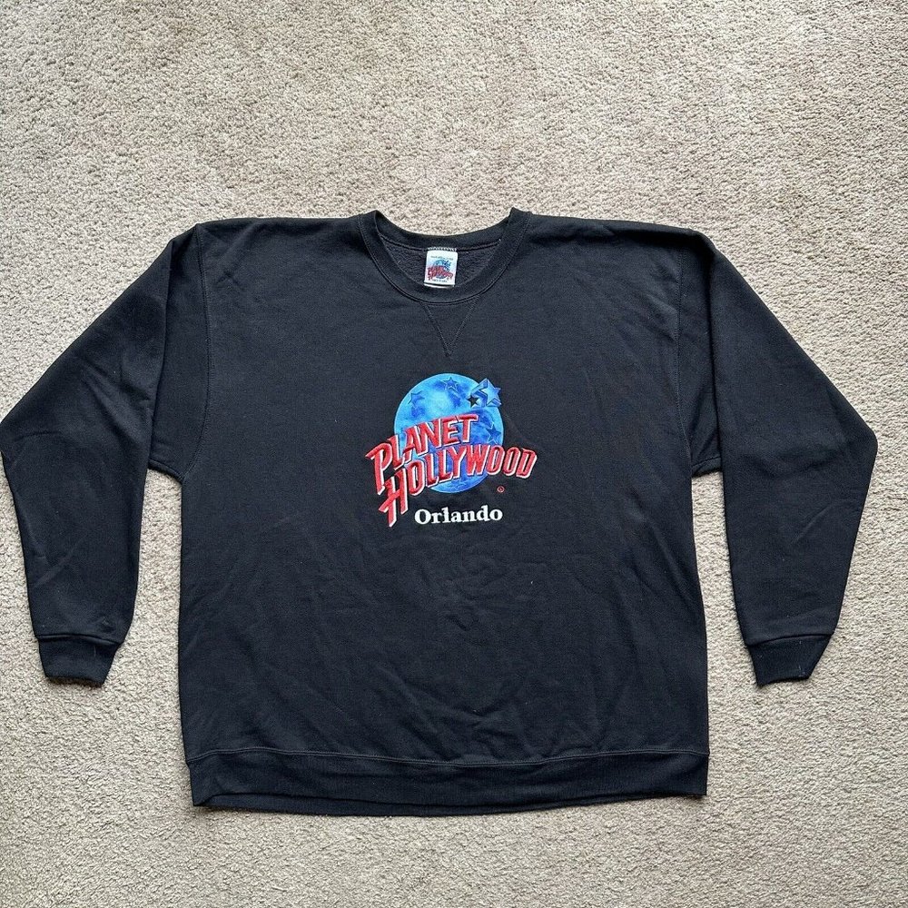Planet Hollywood Sweater Mens 2XL Crewneck Black Long Sleeve Vtg Orlando